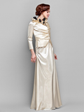 A-Line Mother of the Bride Dress Wrap Included V Neck Floor Length Stretch Satin  Length Sleeve with Ruffles Side Draping