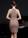 Sparkle Sexy Homecoming Cocktail Party Dress Halter Neck Sleeveless Short  Mini Sequined with Beading Sequin