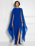 Elegant Formal Evening Weddiing Guest Dress Jewel Neck Jewel Sleeveless Floor Length Chiffon with Split Front