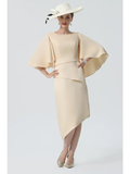 Mother of the Bride Dress Elegant Jewel Neck Knee Length Charmeuse Half Sleeve with Tier