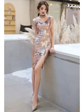 Hot Sparkle Party Wear Prom Valentine's Day Dress V Neck Sleeveless Knee Length Satin Sequined with Sequin Tassel