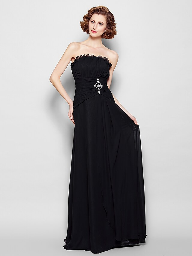 A-Line Mother of the Bride Dress Wrap Included Strapless Floor Length Chiffon Half Sleeve with Ruched Beading Ruffles