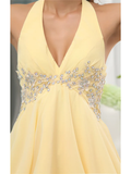 A-Line Elegant Party Wear Wedding Guest Cocktail Party Dress Halter Neck Sleeveless Short  Mini Chiffon with Beading Tier