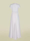 A-Line Mother of the Bride Dress Elegant V Neck Floor Length Charmeuse Short Sleeve with Pleats