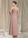 Mother of the Bride Dress Elegant Wrap Included V Neck Ankle Length Chiffon Lace Sleeveless with Beading Appliques