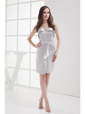 Elegant Cocktail Party Dress Strapless Sleeveless Knee Length Stretch Satin with Beading
