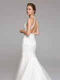Wedding Dresses Halter NeckLace Over Tulle Regular Straps Sexy Illusion Detail Backless