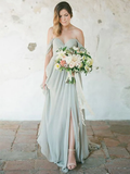 A-Line Sweetheart Neckline Floor Length Chiffon Bridesmaid Dress with Pleats  Split Front