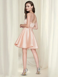 A-Line Minimalist Sexy Party Wear Cocktail Party Dress V Neck Sleeveless Short  Mini Satin with Sleek