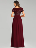 A-Line Jewel Neck Floor Length Chiffon Bridesmaid Dress with Sash  Ribbon  Sequin  Sparkle & Shine