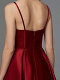 A-Line Hot Homecoming Cocktail Party Valentine's Day Dress V Neck Sleeveless Short  Mini Satin with Pleats