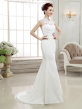Wedding Dresses High Neck  Lace Cap Sleeve Sexy Illusion Detail Backless with Beading Appliques
