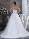 A-Line Wedding Dresses Strapless Court Train Lace Tulle Strapless with Beading Appliques