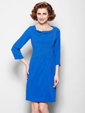Mother of the Bride Dress Scoop Neck Knee Length Chiffon 3/4 Length Sleeve with Criss Cross