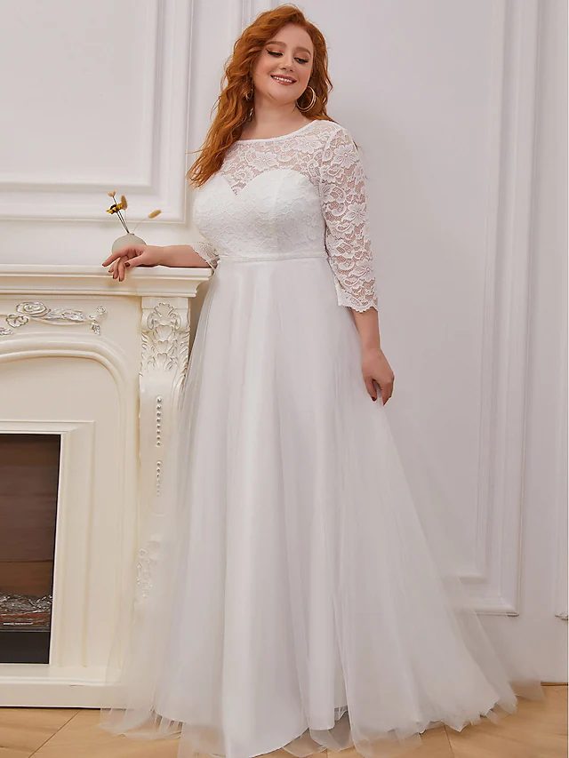 Elegant Wedding Dresses Jewel Neck Long Sleeves Lace Tulle Long A-Line Bridal Dresses main image 0