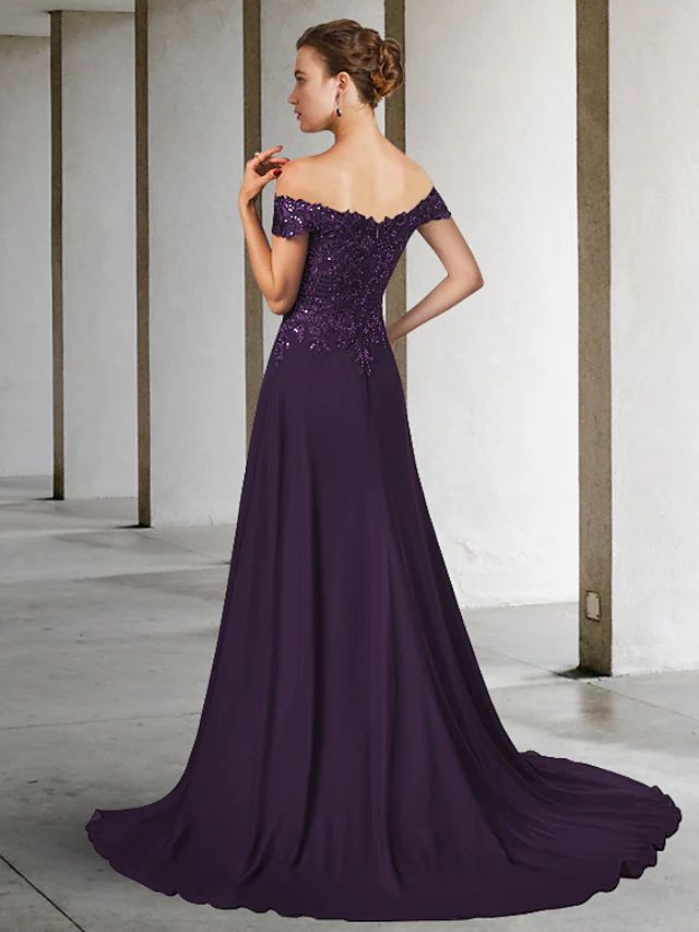 A-Line Mother of the Bride Dress Elegant V Neck  Chiffon Lace Sleeveless with Appliques