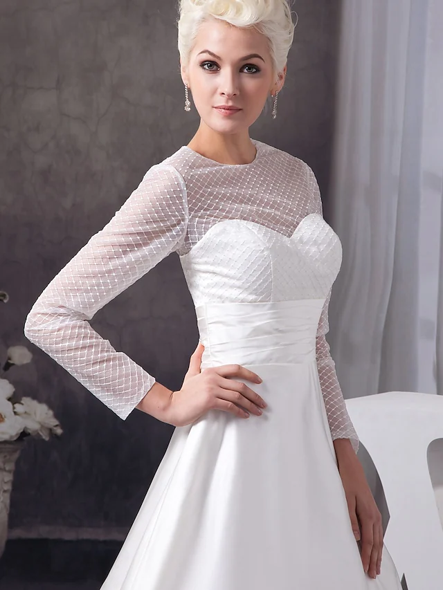 Gorgeous Wedding Dresses With Train A Line Jewel Neck Long Sleeves Lace Bridal Gown main image 1