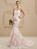 Wedding Dresses Sweetheart Neckline Court Train Lace Strapless Sexy Illusion Detail with Appliques