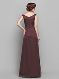 A-Line Mother of the Bride Dress Vintage Inspired V Neck Floor Length Chiffon Sleeveless with Crystals Ruffles Side Draping