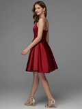 A-Line Hot Homecoming Cocktail Party Valentine's Day Dress V Neck Sleeveless Short  Mini Satin with Pleats