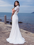 Wedding Dresses Strapless  Chiffon Short Sleeve Vintage Separate Bodies with Ruched