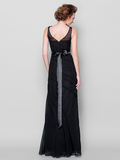 Mother of the Bride Dress Cowl Neck Floor Length Georgette Sleeveless with Sash  Ribbon Beading Appliques