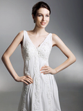 Princess A-Line Wedding Dresses V Neck Chapel Train Chiffon Sleeveless