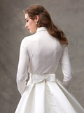 Ball Gown Wedding Dresses High Neck  Satin Long Sleeve Glamorous Sparkle & Shine with Bowknot Sash  Ribbon Beading