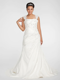 Wedding Dresses Square Neck Court Train Chiffon Regular Straps Vintage Sparkle & Shine Plus Size with Beading Appliques Side-Draped