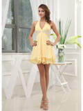 A-Line Elegant Party Wear Wedding Guest Cocktail Party Dress Halter Neck Sleeveless Short  Mini Chiffon with Beading Tier