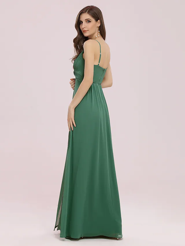 A-line V-neck Chiffon Ruched Floor-length Dress Taupe Plus Size main image 1