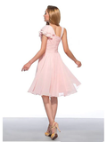 A-Line Empire Elegant Engagement Cocktail Party Dress Jewel Neck Sleeveless Knee Length Chiffon with Ruched