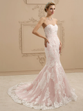 Wedding Dresses Sweetheart Neckline Court Train Lace Strapless Sexy Illusion Detail with Appliques