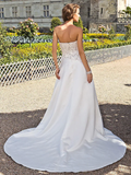 Princess A-Line Wedding Dresses Strapless Chapel Train Satin Sleeveless