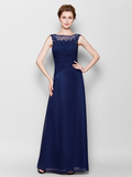 Mother of the Bride Dress See Through Scoop Neck Floor Length Chiffon Sleeveless with Criss Cross Appliques