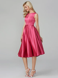 A-Line Minimalist Elegant Cocktail Party Prom Valentine's Day Dress V Wire Sleeveless Knee Length Satin with Sash  Ribbon