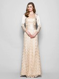 Mother of the Bride Dress Wrap Included Sweetheart Neckline Floor Length Lace Satin 3/4 Length Sleeve with Sash  Ribbon Ruched