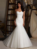 Wedding Dresses Sweetheart Neckline Court Train Tulle Strapless Simple Sexy Little White Dress with Ruched