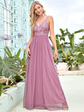 A-Line Spaghetti Strap Floor Length Tulle  Sequined Bridesmaid Dress with Tier