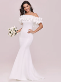 Wedding Dresses Spaghetti Strap Off Shoulder Stretch Fabric Cap Sleeve Romantic Elegant with Ruffles