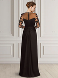 Mother of the Bride Dress Elegant Jewel Neck Floor Length Chiffon Lace 3/4 Length Sleeve with Appliques