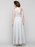 A-Line Mother of the Bride Dress Sparkle & Shine Bateau Neck Ankle Length Chiffon Sleeveless with Sash  Ribbon Sequin