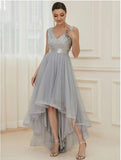 A-Line Bridesmaid Dress Sleevelesst Asymmetrical Sequined with Sequin