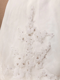A-Line Wedding Dresses Scoop Neck Chapel Train Lace Organza Sleeveless with Sash  Ribbon Beading Appliques