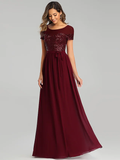 A-Line Jewel Neck Floor Length Chiffon Bridesmaid Dress with Sash  Ribbon  Sequin  Sparkle & Shine