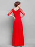 Mother of the Bride Dress Vintage Inspired Square Neck Floor Length Chiffon Tulle 3/4 Length Sleeve with Criss Cross