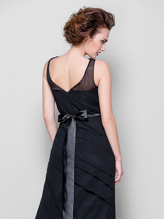 Mother of the Bride Dress Cowl Neck Floor Length Georgette Sleeveless with Sash  Ribbon Beading Appliques