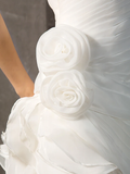 Wedding Dresses Strapless Court Train Organza Sleeveless with Flower Cascading Ruffle Side-Draped