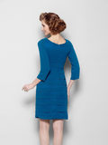 Mother of the Bride Dress Elegant Jewel Neck Knee Length Georgette 3/4 Length Sleeve with Ruched