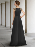 A-Line Mother of the Bride Dress Elegant Jewel Neck Floor Length Satin Sleeveless with Sash  Ribbon